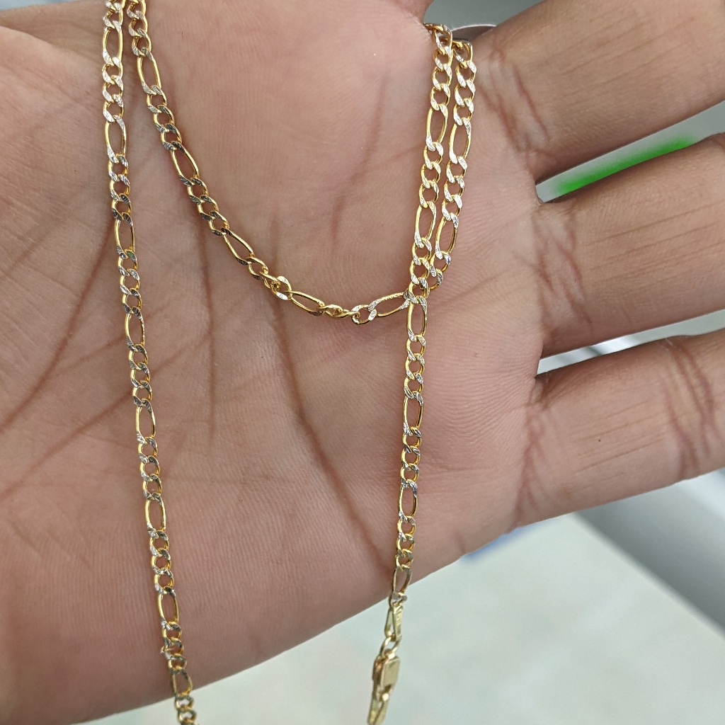 14kt Real Gold Figaro Diamond Cut Chain 2.5mm 24 Inch